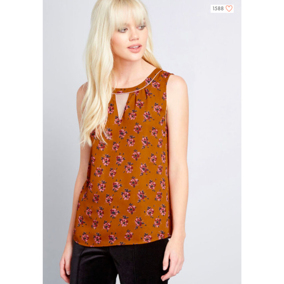 Modcloth Medium Rust Envisioned Aesthetic Sleeveless Top Floral - Picture 1 of 6